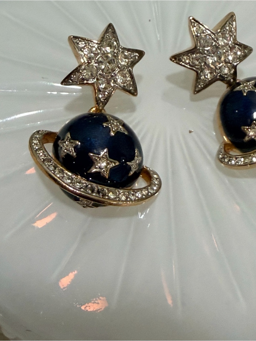 Butler & Wilson Celestial Saturn & Star Earrings - Navy and Gold - Picture 5 of 6